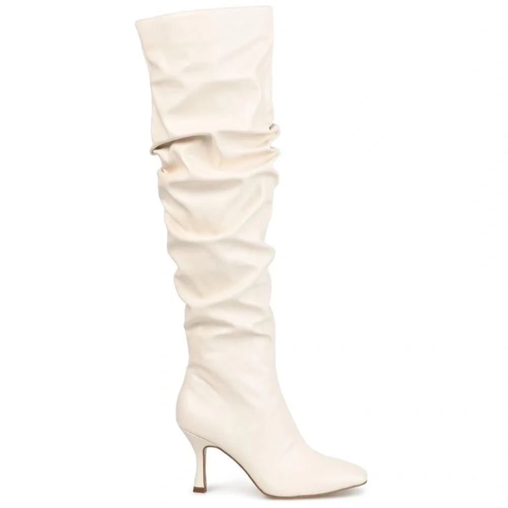 Journee Collection Cream Slouchy Over the Knee Boots